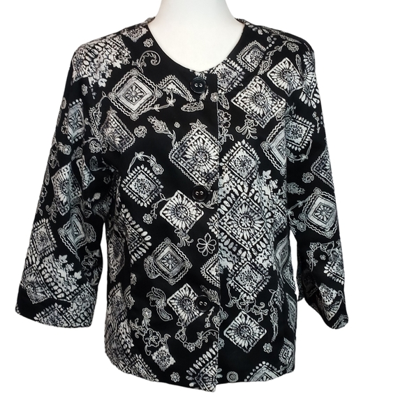 Coldwater Creek black white pattern button up lightweight jacket size 12 - Picture 1 of 9